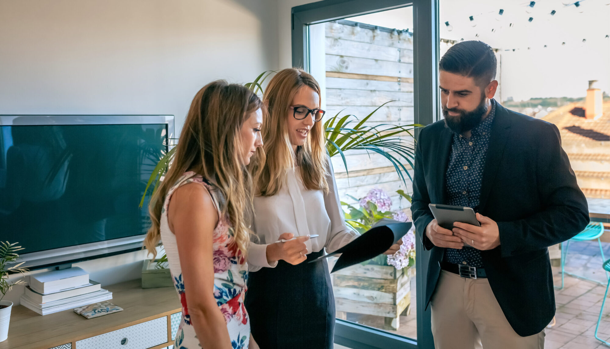 Business people having an informal work meeting standing